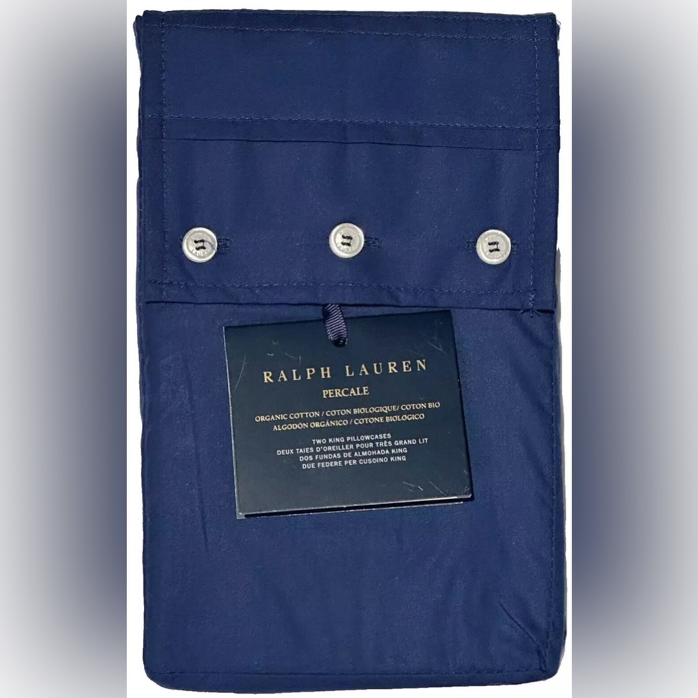 NEW $140 RALPH LAUREN HOME KING PILLOWCASES 464 TC PALMER PERCALE HARBOR BLUE